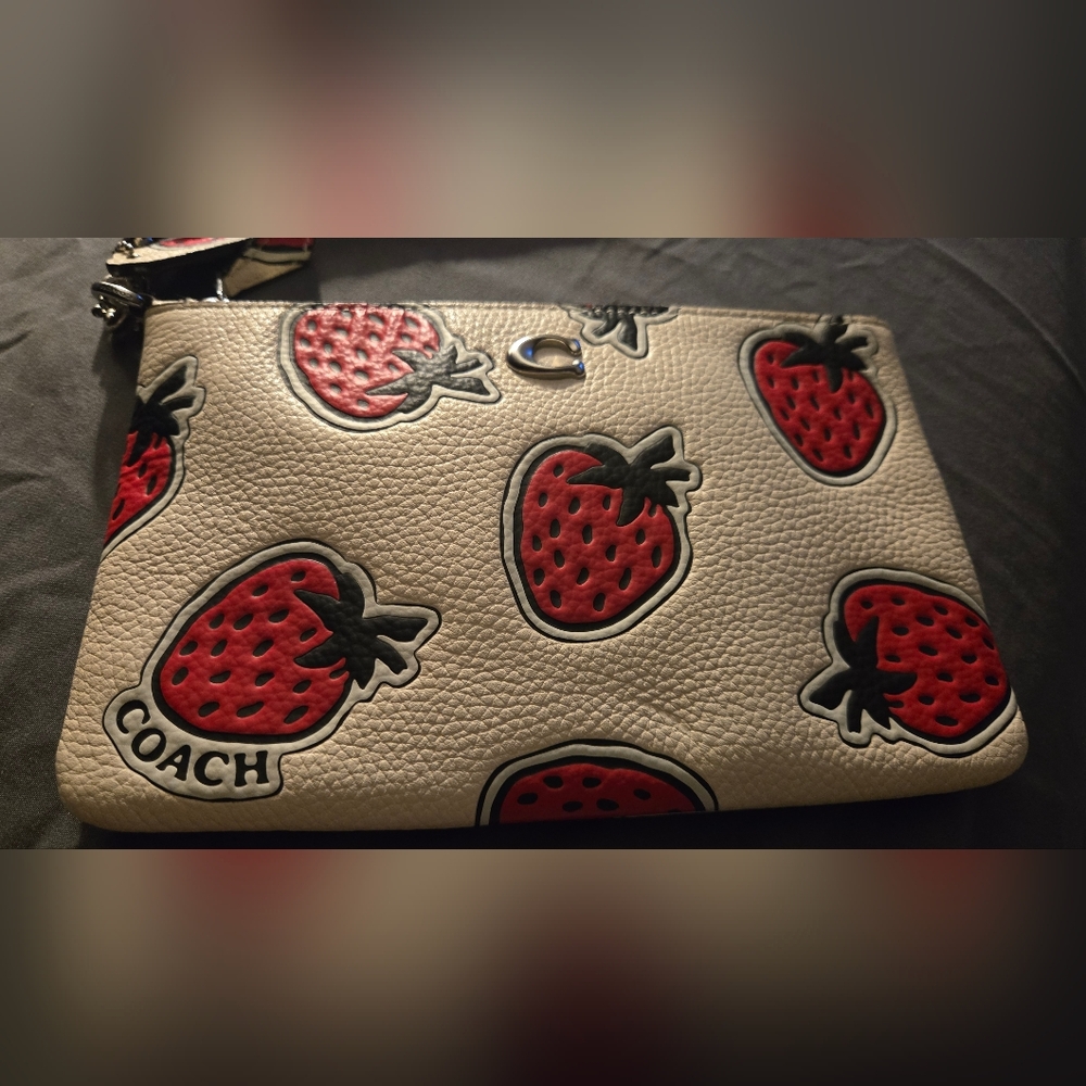 Coach Red and Cream Strawberry Wristlet